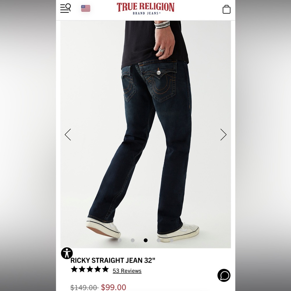 Brand new with Tags. True religion 32x32 jeans